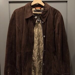 Coach Suede Leather Jacket Brown Signature Quilted Lining Sz 12
